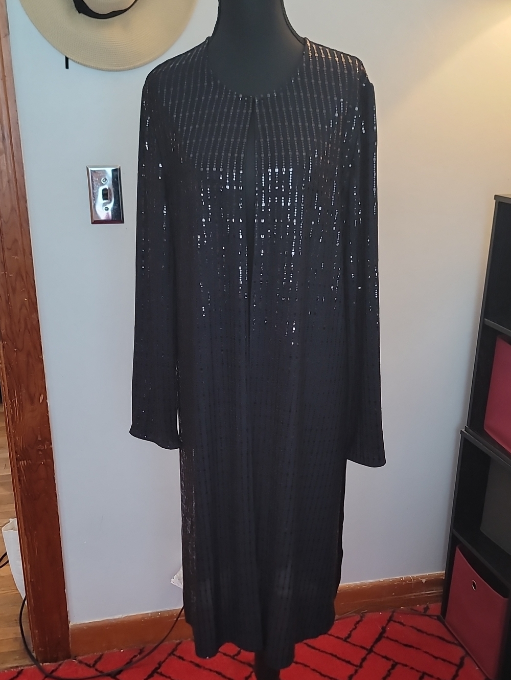 Ann Klein Women's Black Long-Sleeve Sequin Duster/Jacket size large